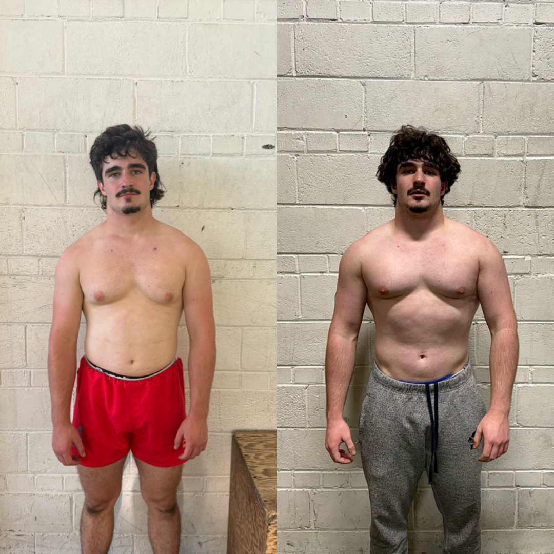 Hudson, age 17 — front view before and after 5-month SMPerformance transformation